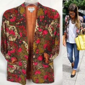 VINTAGE 80'S FLORAL 100% SILK BLAZER